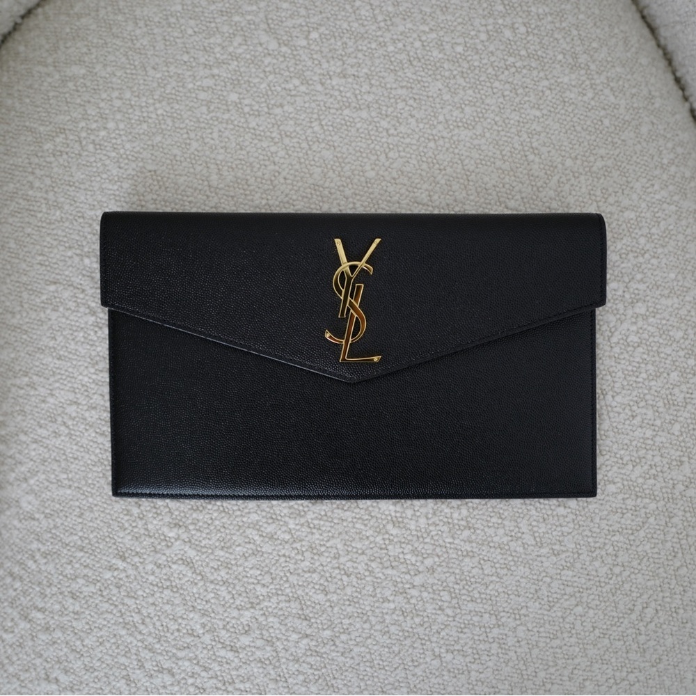 Saint Laurent Black “Uptown” Medium Textured Leather Pouch